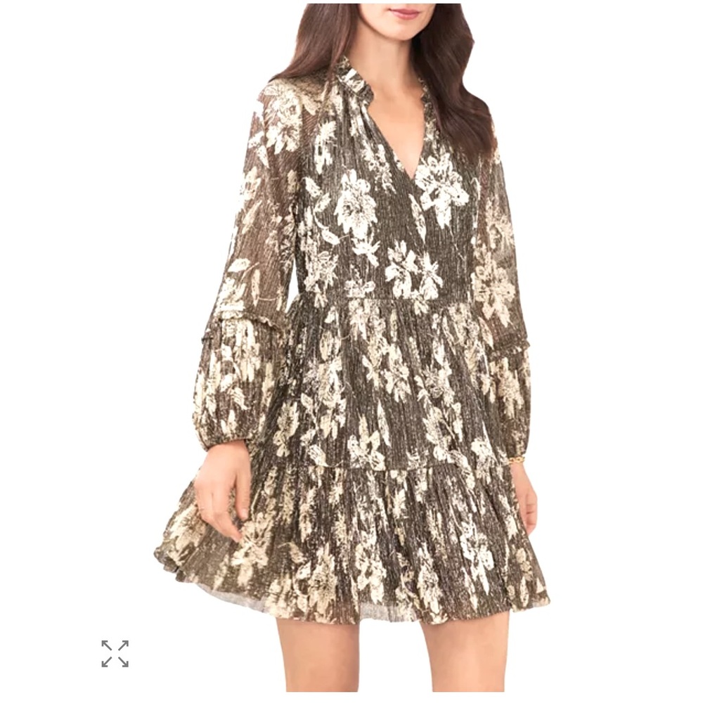 Vince Camuto Floral Long Sleeve Dress - Brown and Cream